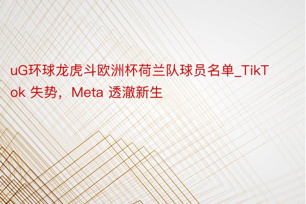 uG环球龙虎斗欧洲杯荷兰队球员名单_TikTok 失势，Meta 透澈新生
