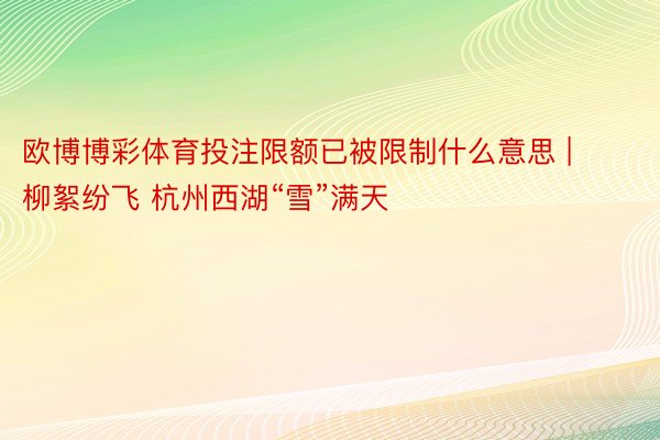欧博博彩体育投注限额已被限制什么意思 | 柳絮纷飞 杭州西湖“雪”满天