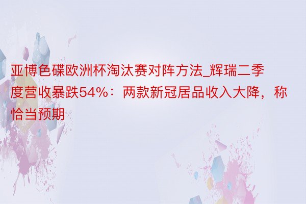 亚博色碟欧洲杯淘汰赛对阵方法_辉瑞二季度营收暴跌54%：两款新冠居品收入大降，称恰当预期