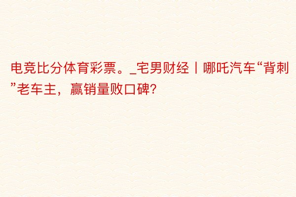 电竞比分体育彩票。_宅男财经丨哪吒汽车“背刺”老车主，赢销量败口碑？