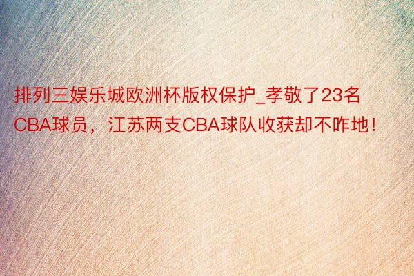 排列三娱乐城欧洲杯版权保护_孝敬了23名CBA球员，江苏两支CBA球队收获却不咋地！