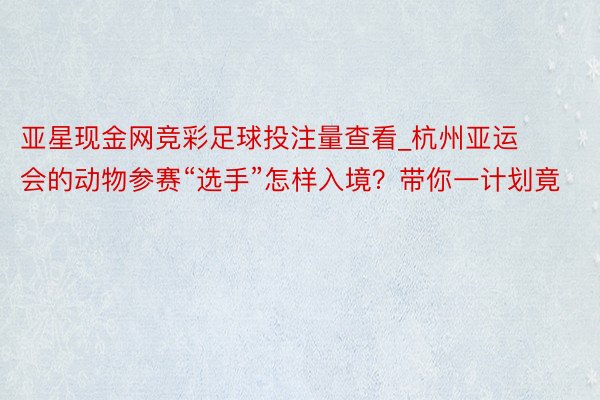 亚星现金网竞彩足球投注量查看_杭州亚运会的动物参赛“选手”怎样入境？带你一计划竟